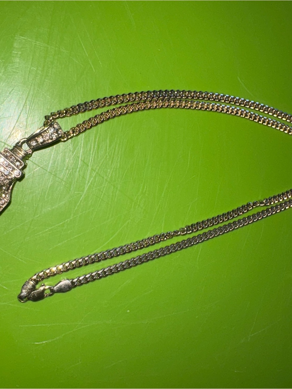 Gold Tone Double Chain Necklace with Plug Pendant